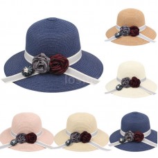 Fashion Mujers Sun Hat Foldable Rose Wide Brim Straw Hat Summer Beach Cap C1S6  eb-81674387